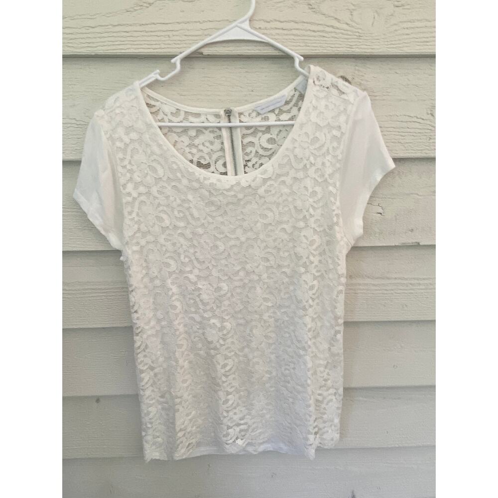New York & Company White Lace Front Blouse Top L - Picture 2 of 4